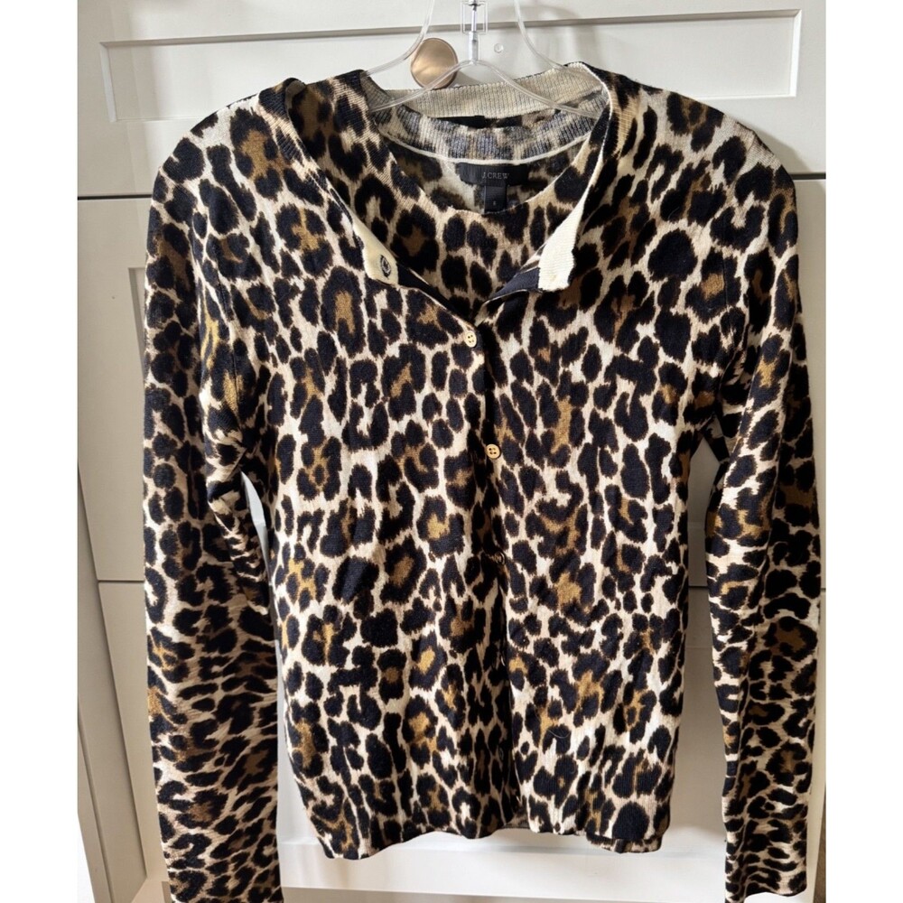 J Crew XXS 100% Merino Wool Leopard Animal Print tank and Cardigan